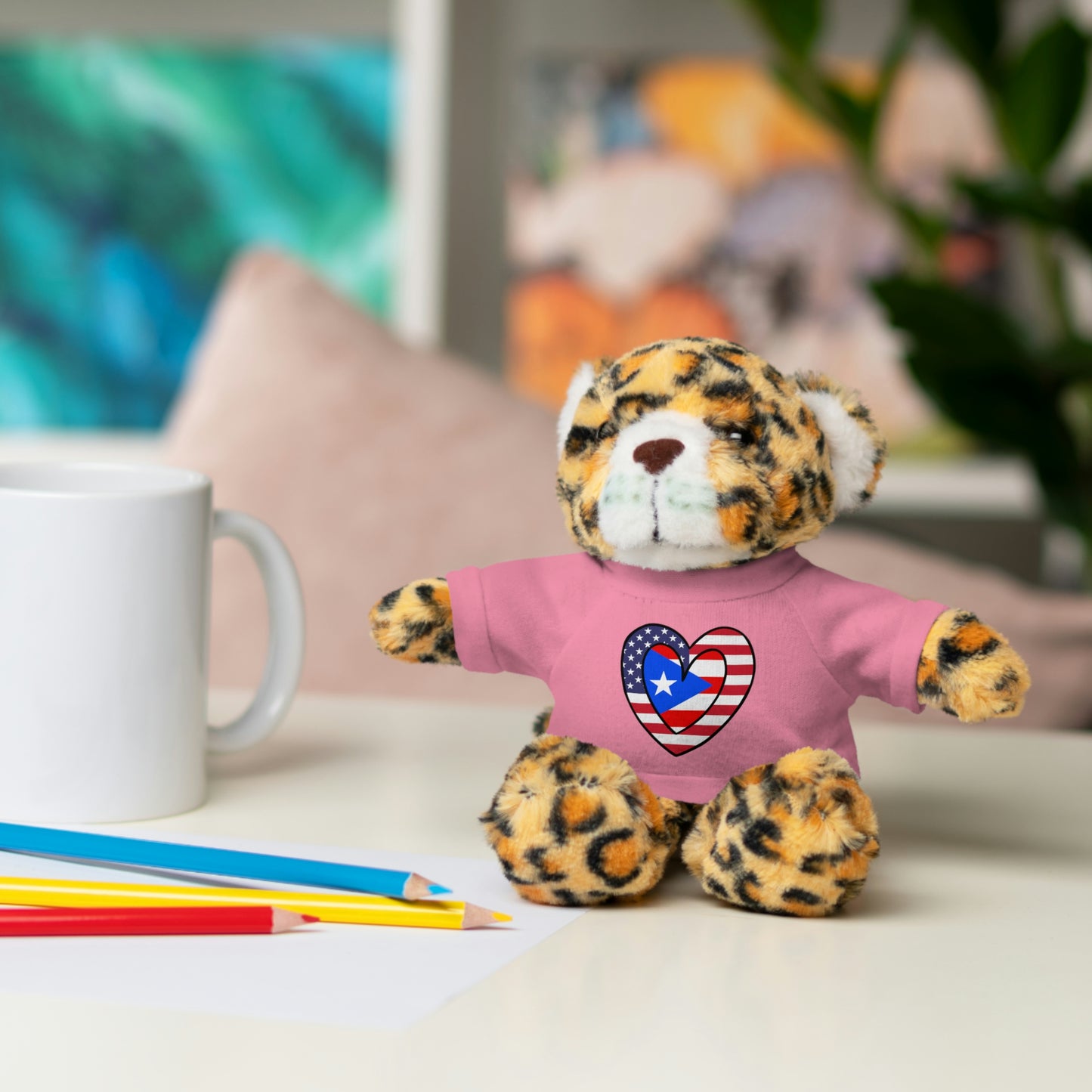 Puerto Rican American Valentines Day Gift Stuffed Animal | PR USA Flag Toy