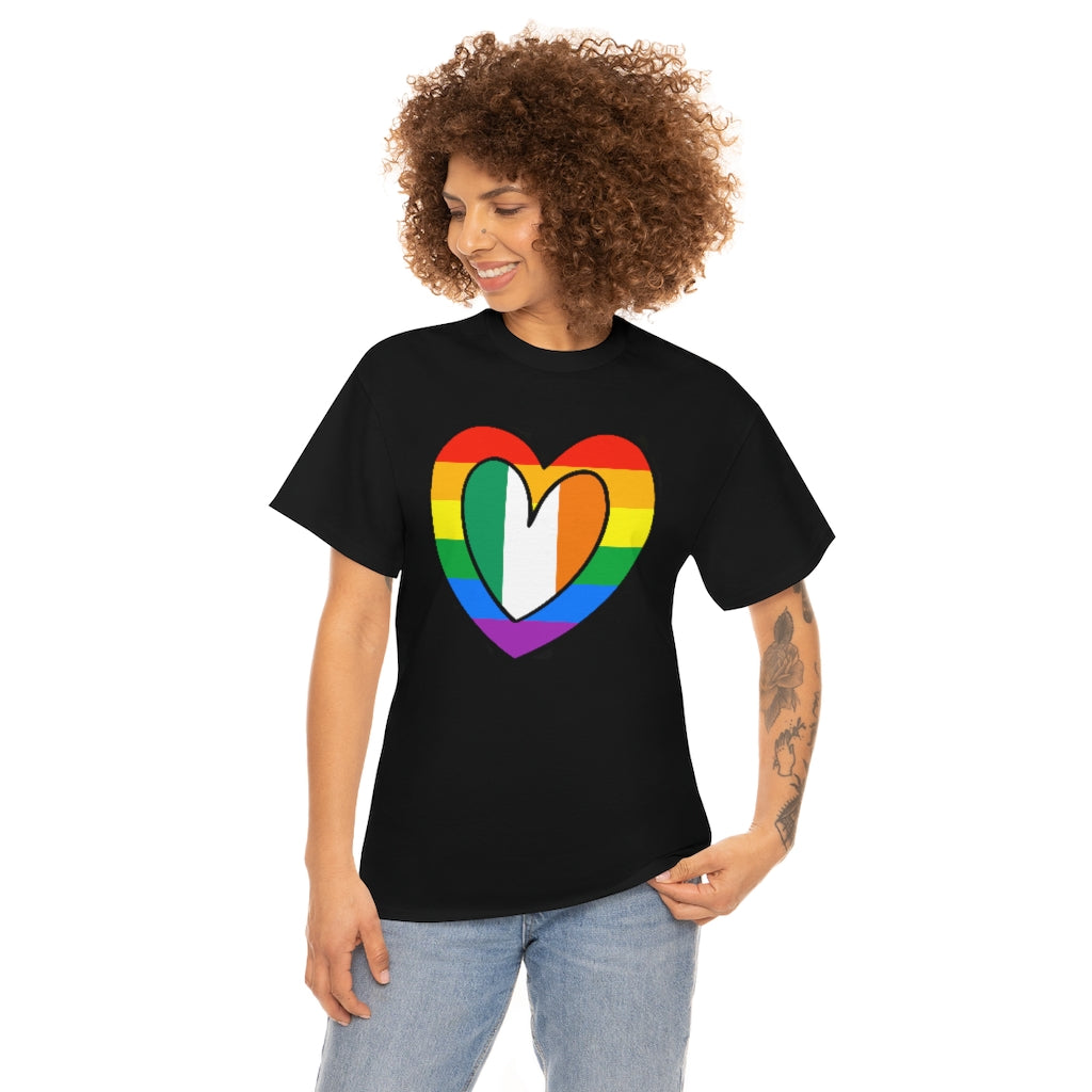 Irish Rainbow Flag Heart T-Shirt | Unisex Ireland Pride Month Tee