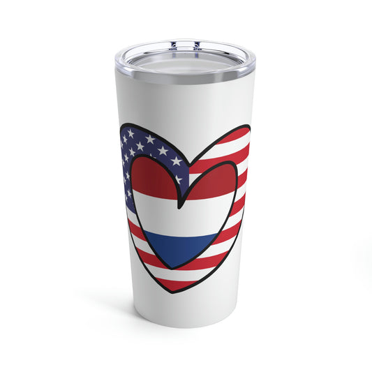 Dutch American Heart Valentines Day Gift Half Netherlands USA Flag Tumbler 20oz Beverage Container