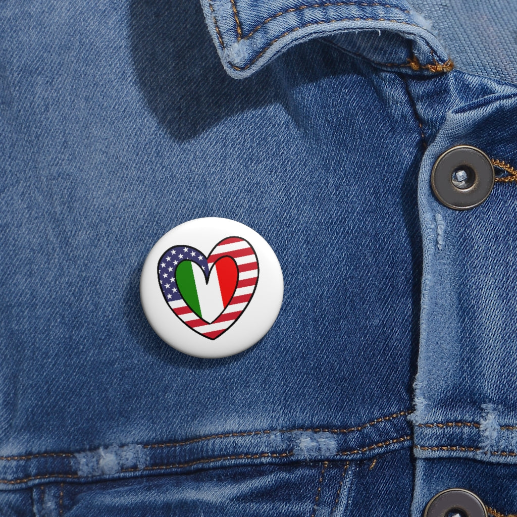 American Italian Flag Inner Heart Pin Button | Italy USA