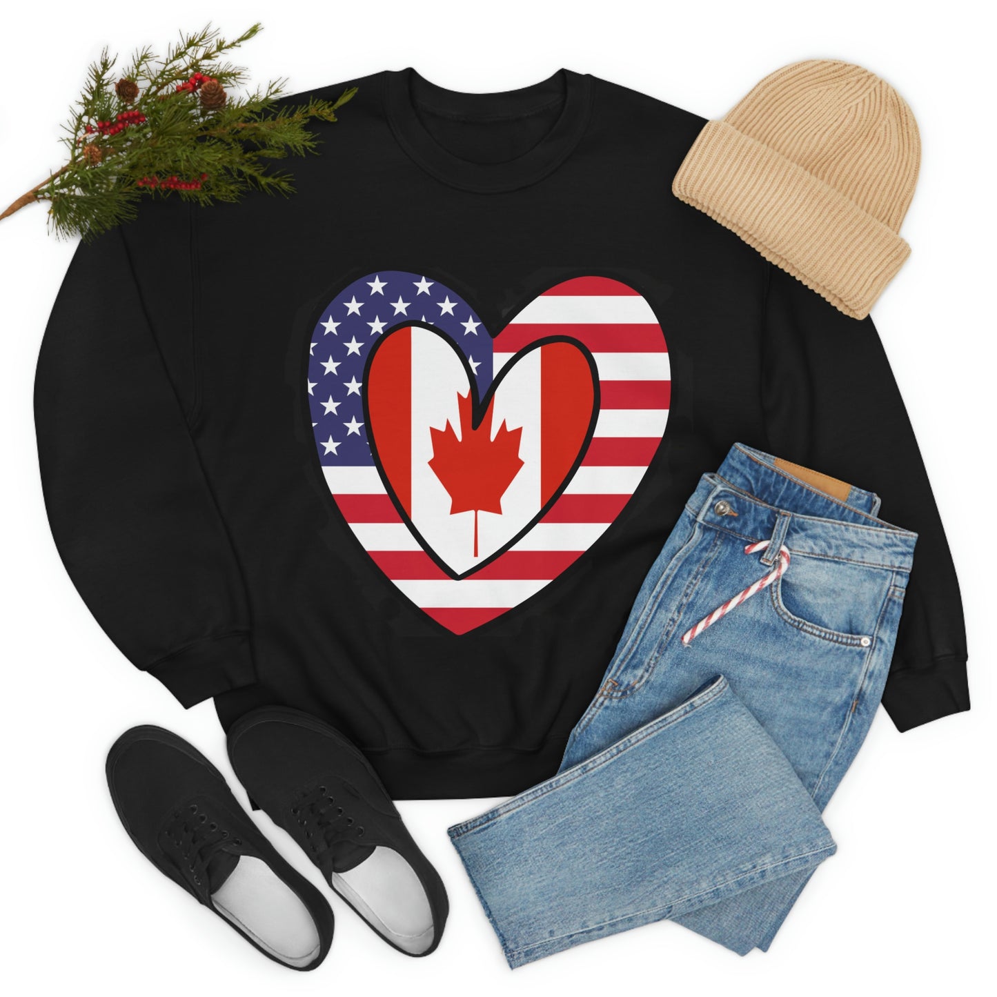 Canadian American Heart Valentines Day Gift Sweatshirt | Unisex Canada USA Flag