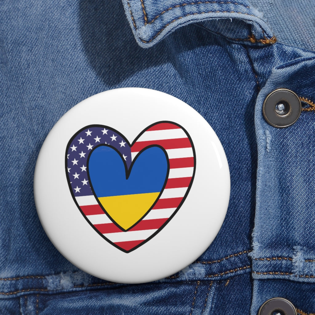 American Ukraine Flag Inner Heart Pin Button | Ukraine USA