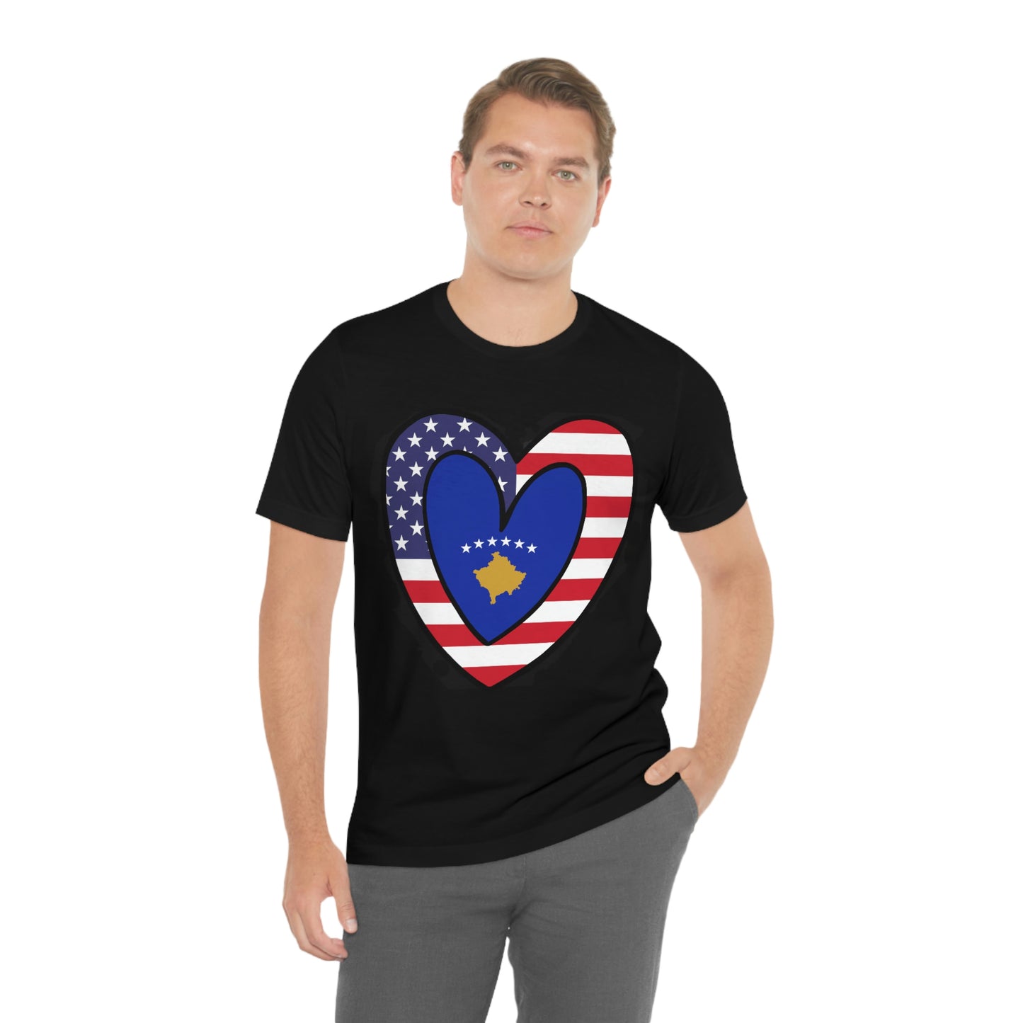 Kosovar American Heart Valentines Day Gift Tee Shirt | Half Kosovo USA Flag T-Shirt