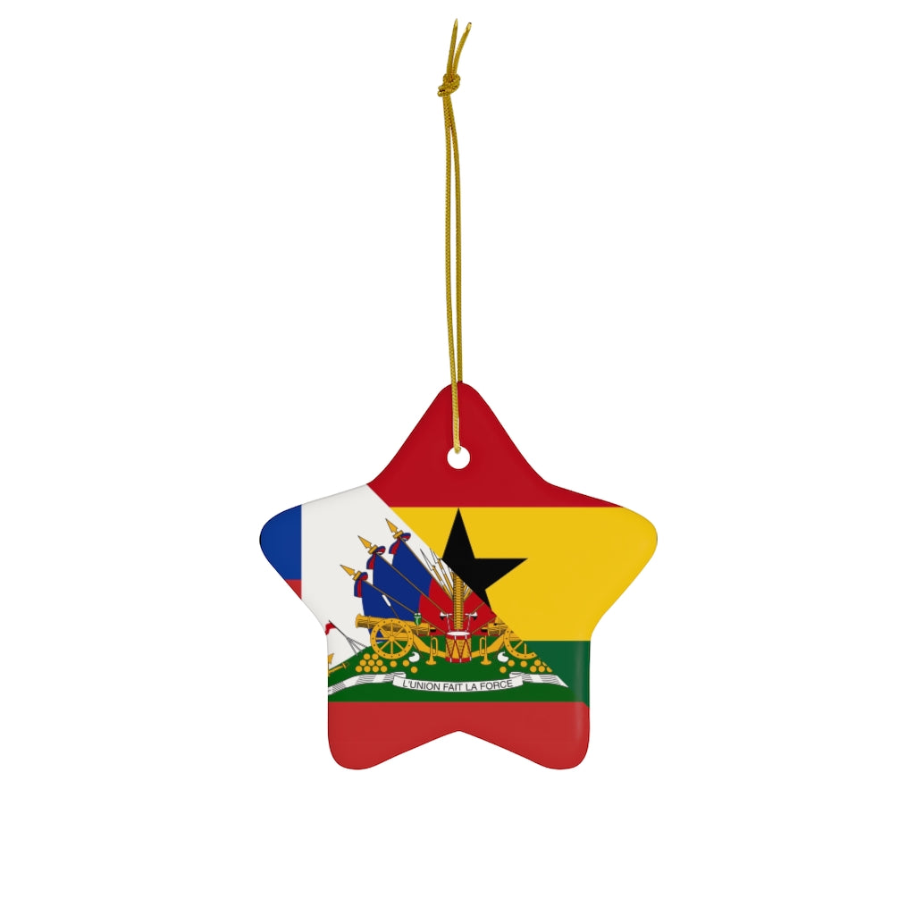 Half Haiti Ghana Flag Ceramic Ornaments | Ghanaian Haitian Christmas Tree