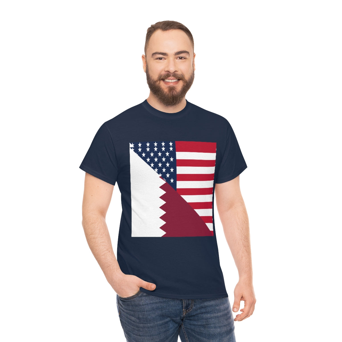 Qatar American Flag Half Qatari USA T-Shirt | Unisex Tee Shirt