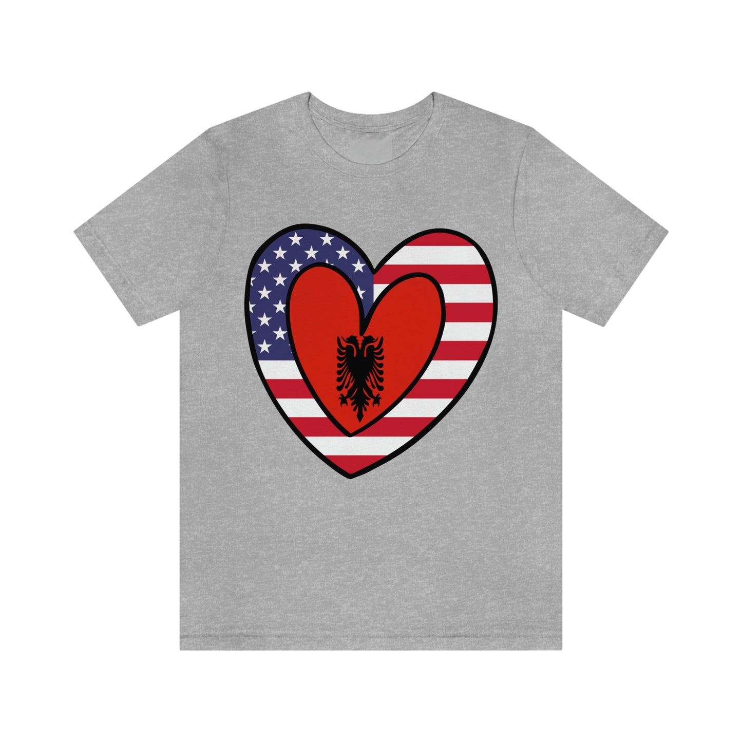 Albanian American Heart Valentines Day Gift Tee Shirt | Half Albania USA Flag T-Shirt