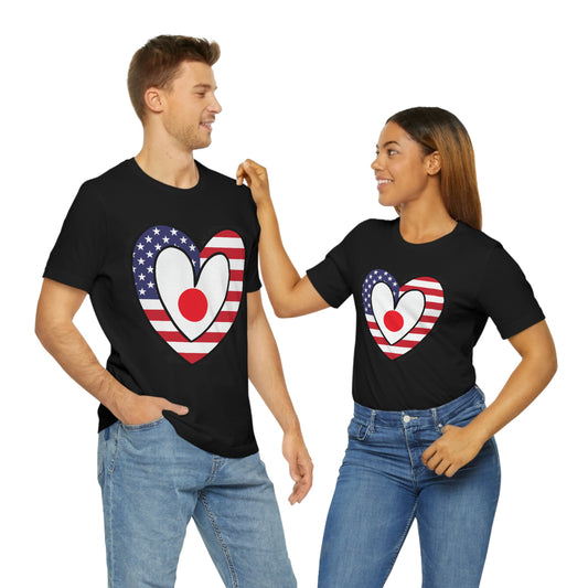 Japanese American Heart Valentines Day Gift Tee Shirt | Half Japan USA Flag T-Shirt