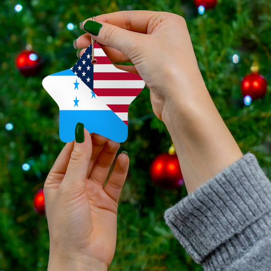 Honduran American Flag Ceramic Ornaments | Honduras USA Holiday Christmas Tree