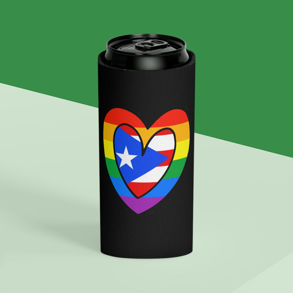 Puerto Rican Pride Rainbow Flag Heart Can Cooler | Puerto Rico Pride Month Accessory