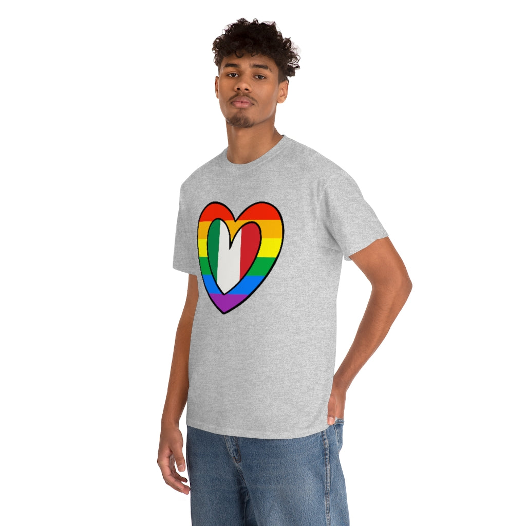 Italian Rainbow Flag Heart T-Shirt | Unisex Italy Pride Month Tee