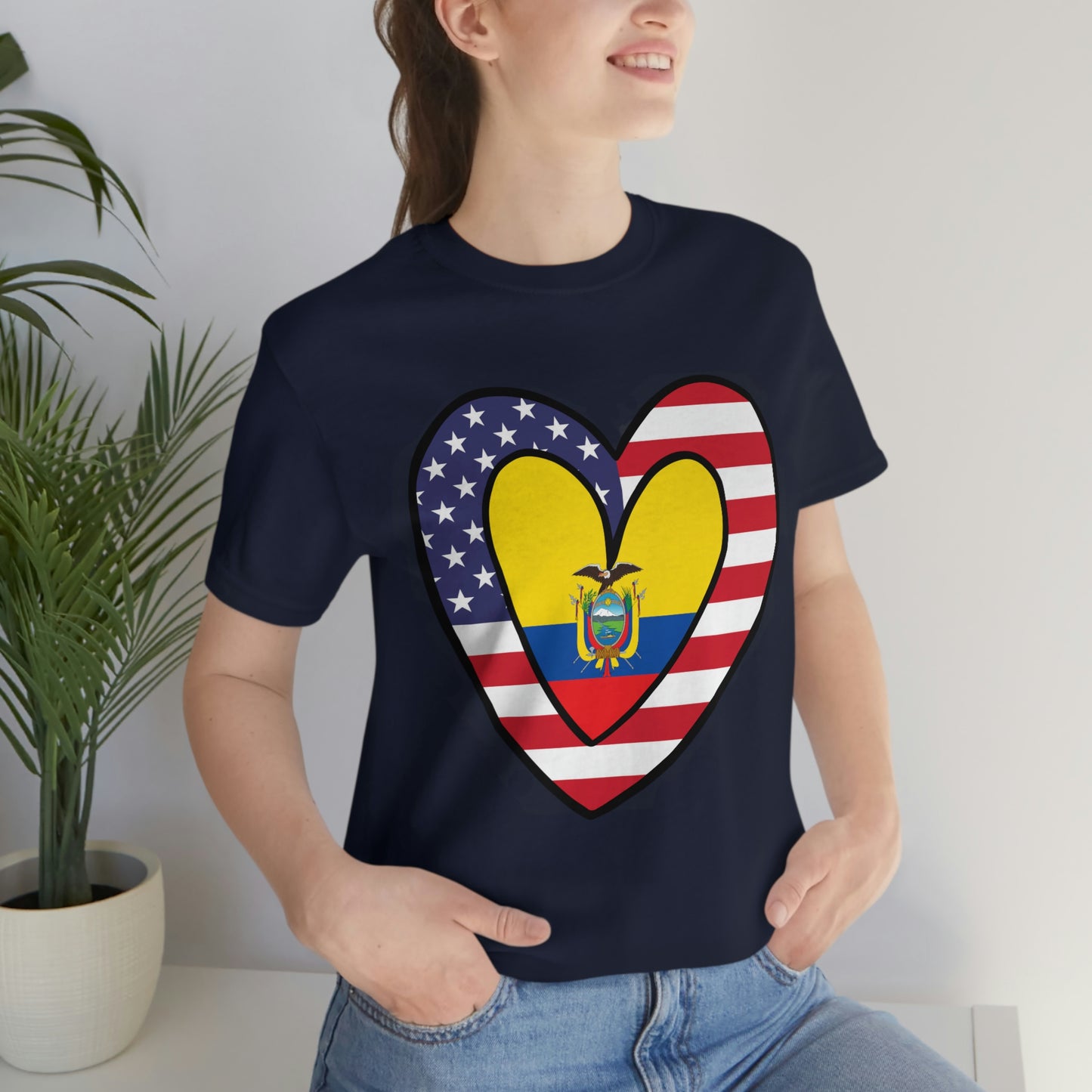 Ecuadorian American Heart Valentines Day Gift Tee Shirt | Half Ecuador USA Flag T-Shirt