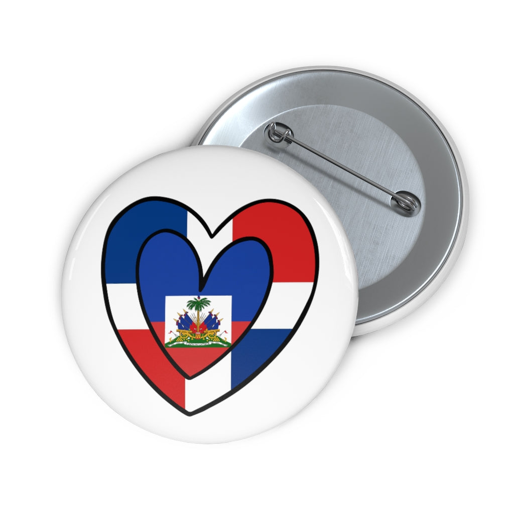 Dominican Republic Haiti Flag Inner Heart Pin Button | Dr Dominican Haitian