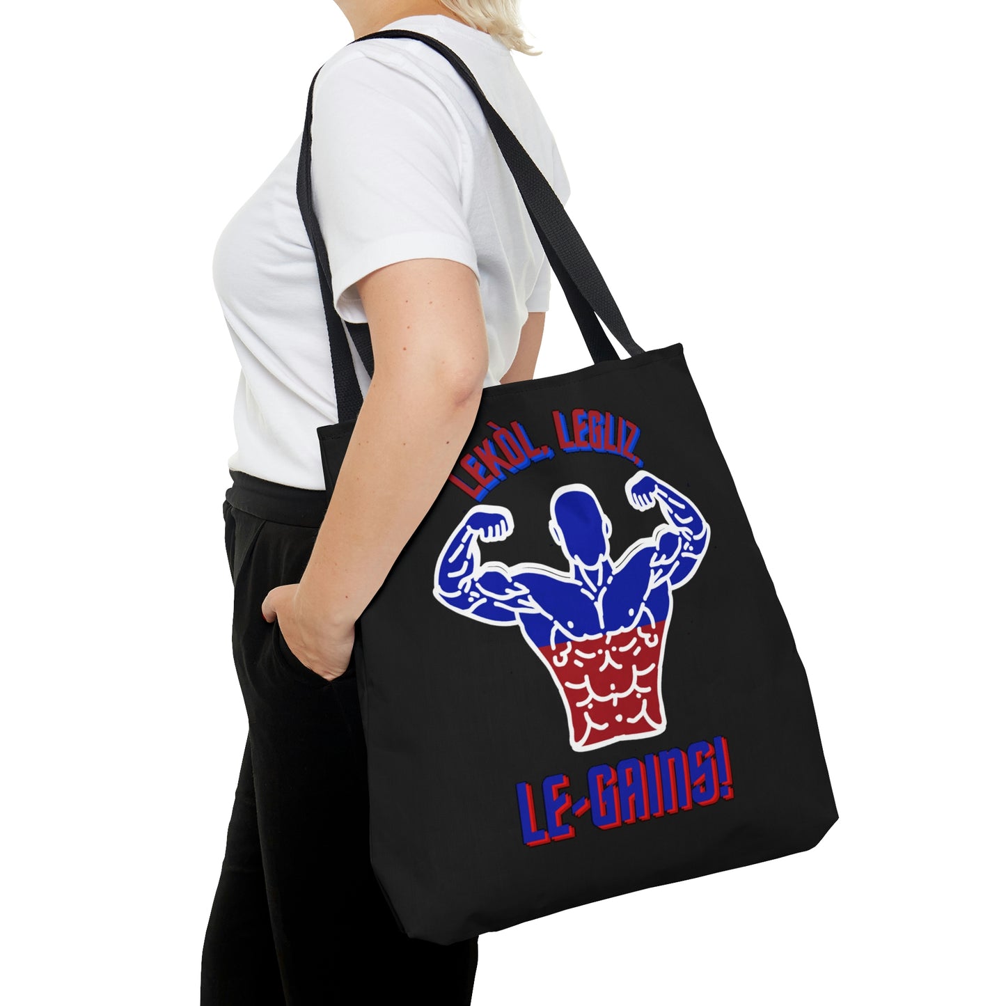 Lekol, Legliz, Le-Gains! | Haitian Gym Saying Tote Bag | Shoulder Bag