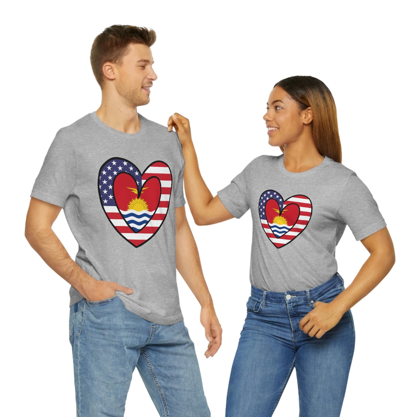 Kiribati American Heart Valentines Day Gift Tee Shirt | Gilbertese USA Flag Wedding T-Shirt