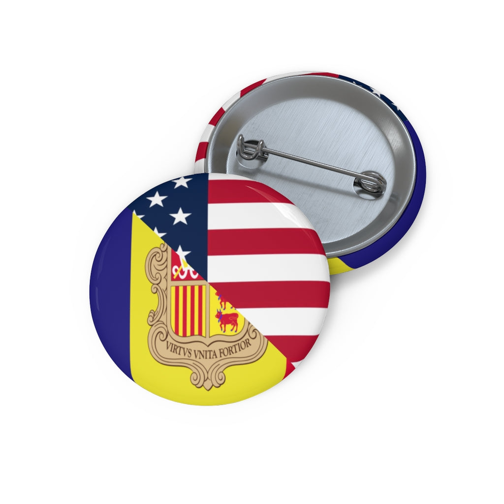 Andorran American Flag Pin Button | Andorra USA America