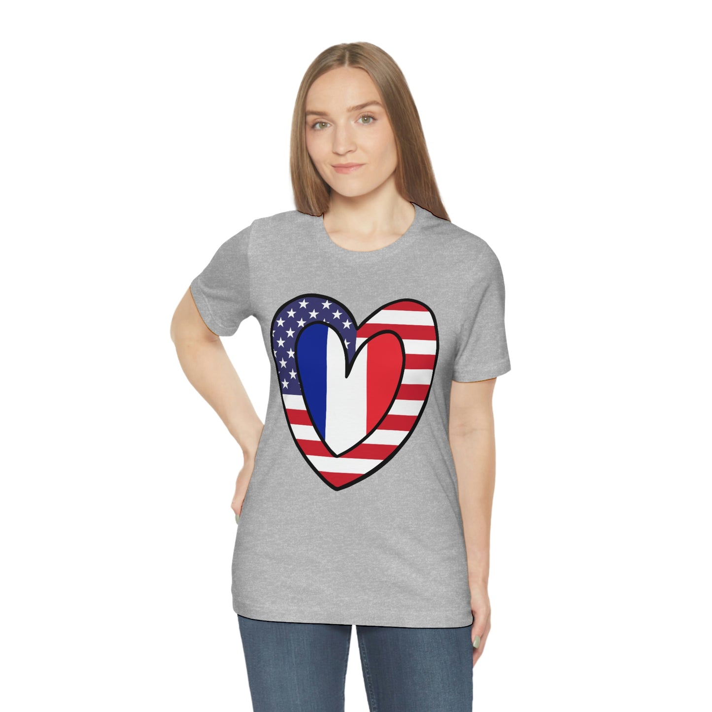 French American Heart Valentines Day Gift Tee Shirt | Half France USA Flag T-Shirt