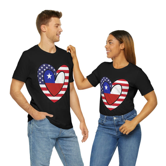 Chilean American Heart Valentines Day Gift Tee Shirt | Half Chile USA Flag T-Shirt