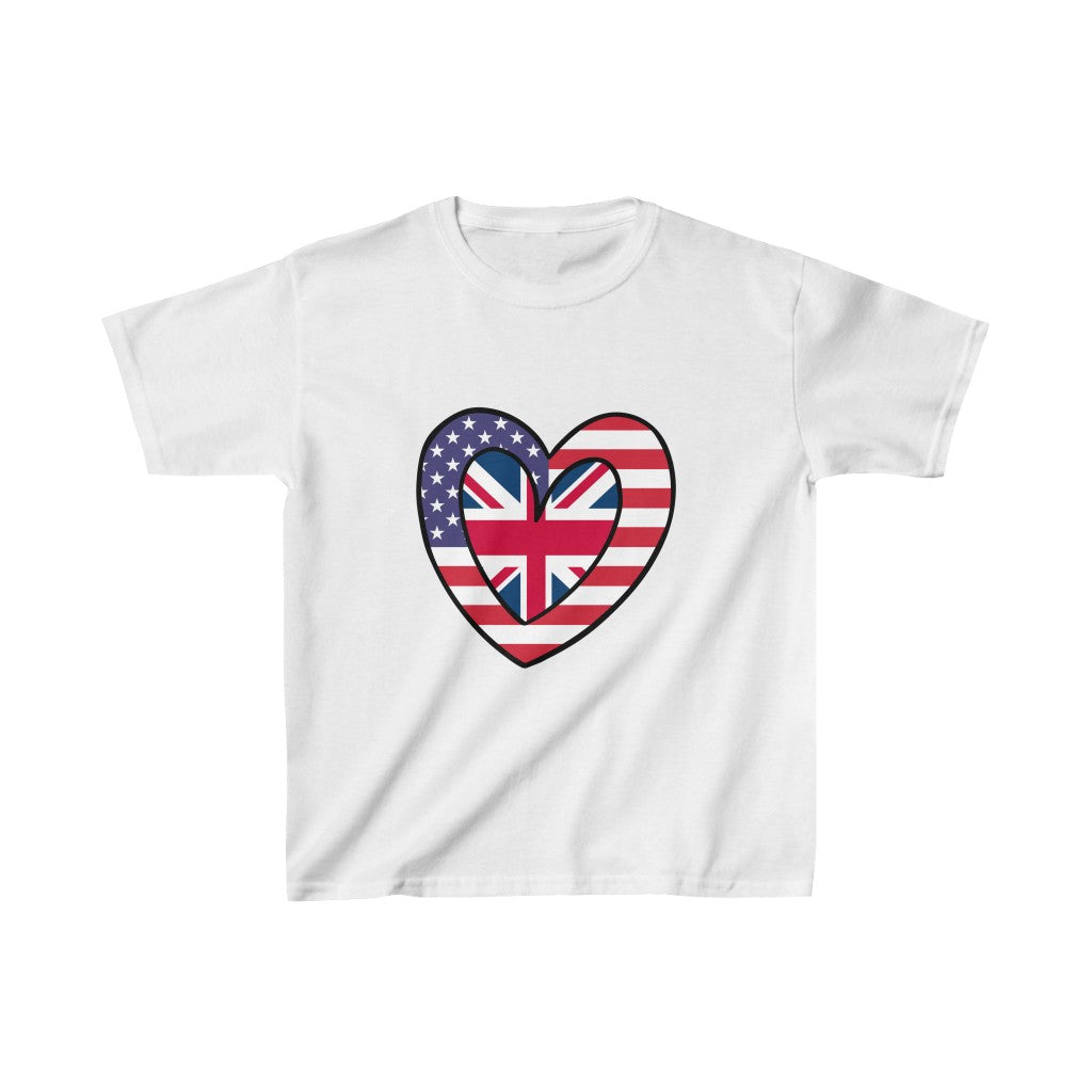 Kids American UK Flag Inner Heart USA United Kingdom T-Shirt | Unisex Tee Shirt