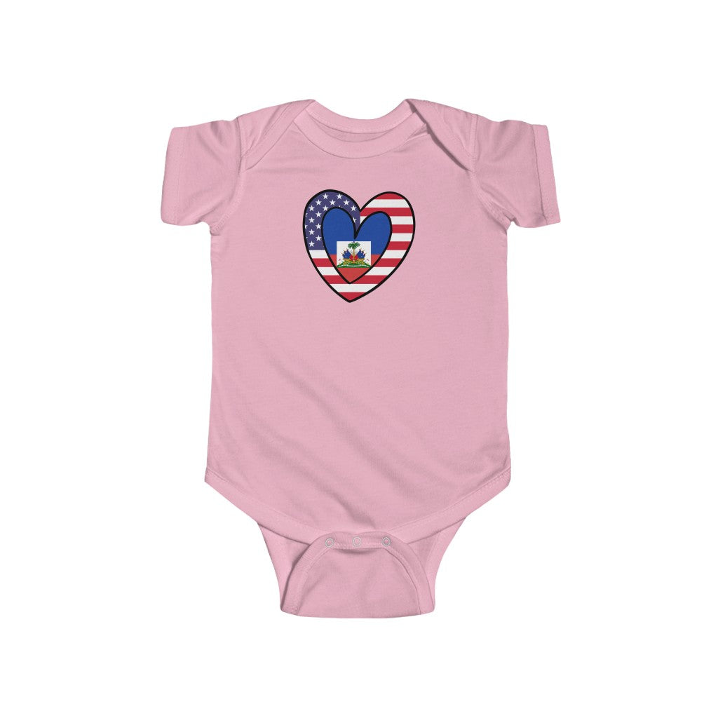 Baby American Haitian Flag Inner Heart Bodysuit | Unisex USA Haiti