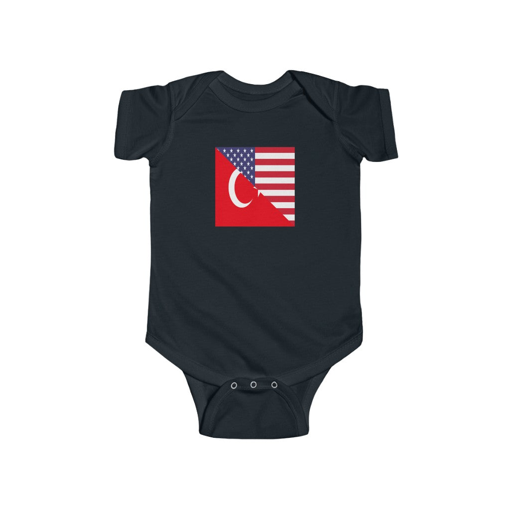 Turkish American Flag Baby Bodysuit | Unisex Turkey USA Newborn Boy Girl