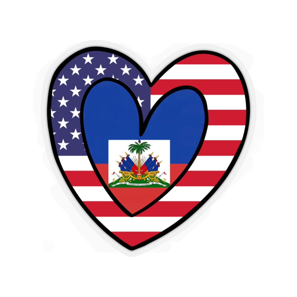 American Haitian Flag Inner Heart Sticker | USA Haiti Accessory