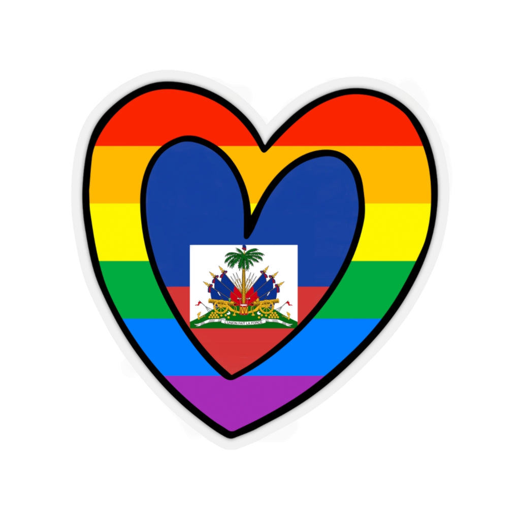 Haitian Pride Rainbow Flag Heart Sticker | Haiti Pride Month Accessory