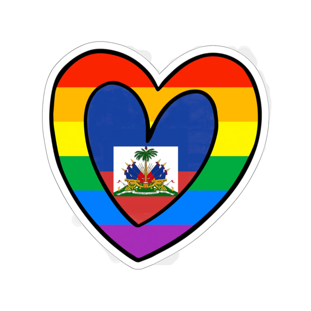 Haitian Pride Rainbow Flag Heart Sticker | Haiti Pride Month Accessory