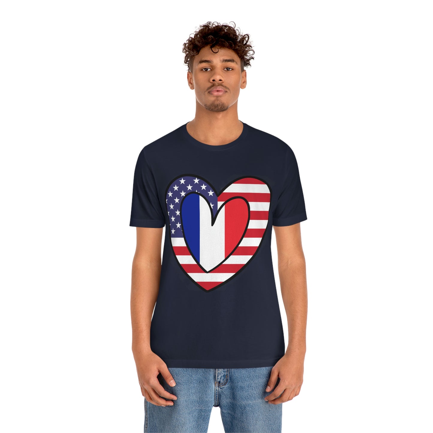 French American Heart Valentines Day Gift Tee Shirt | Half France USA Flag T-Shirt