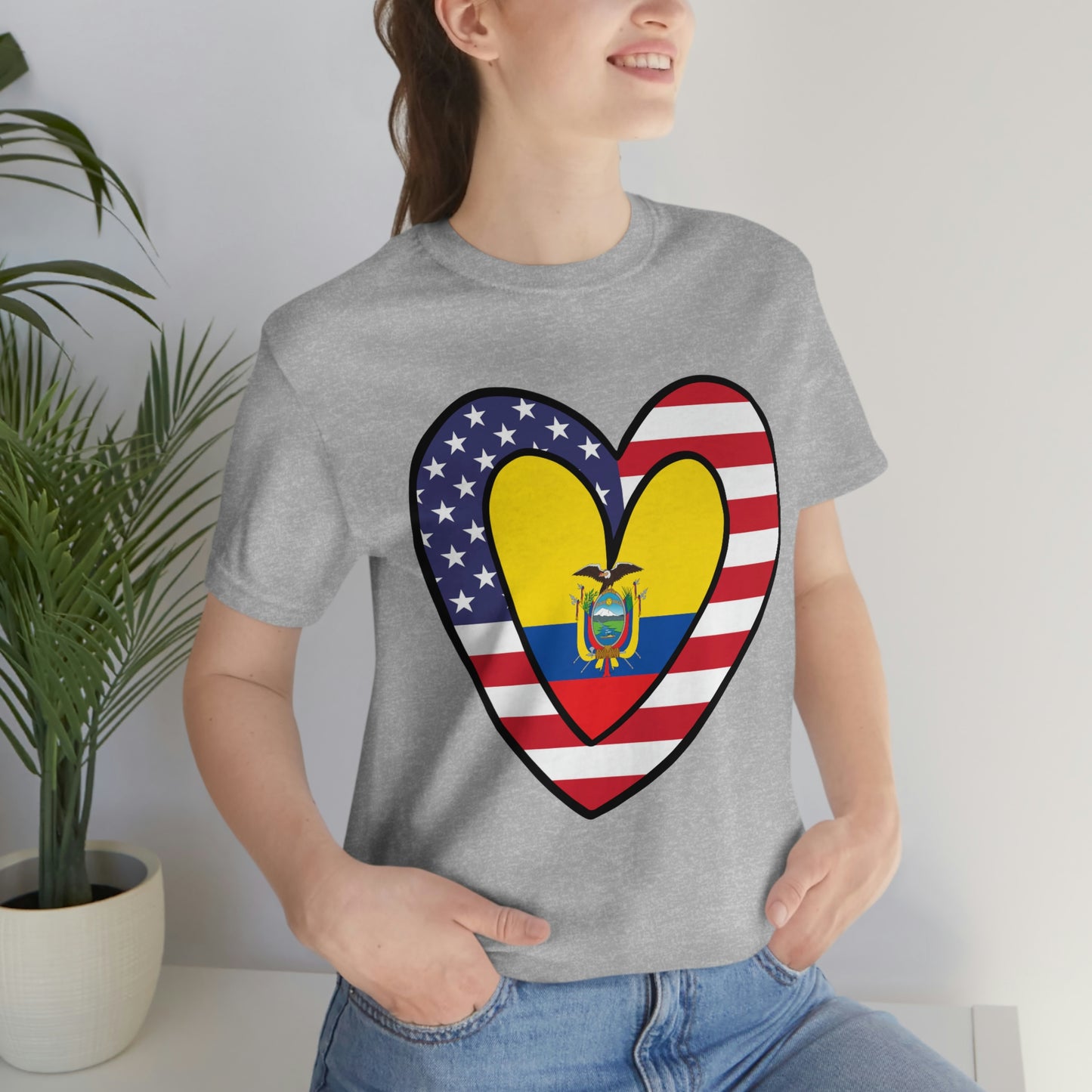 Ecuadorian American Heart Valentines Day Gift Tee Shirt | Half Ecuador USA Flag T-Shirt