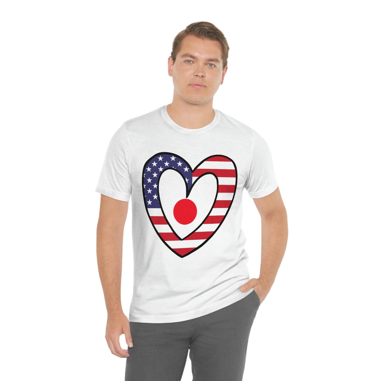 Japanese American Heart Valentines Day Gift Tee Shirt | Half Japan USA Flag T-Shirt