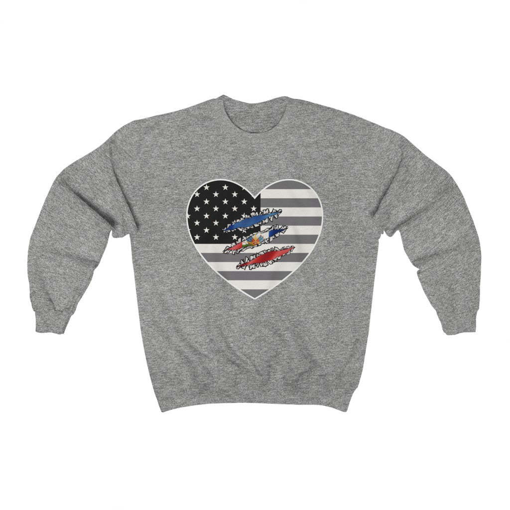 Haitian American Flag At Heart Sweatshirt | Haiti Women Men Pullover