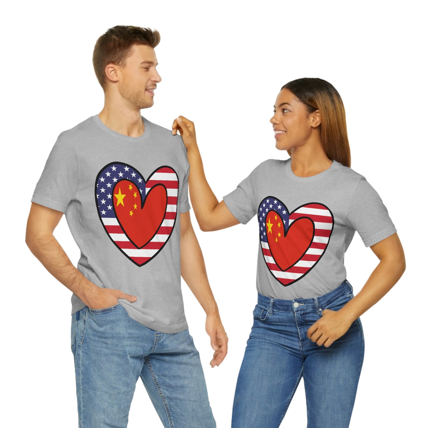 Chinese American Heart Valentines Day Gift Tee Shirt | Half China USA Flag T-Shirt