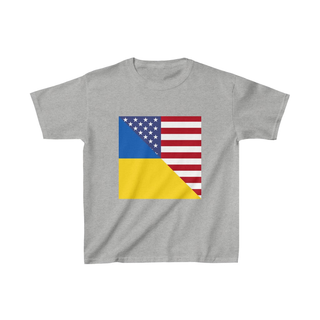 Kids Ukrainian American Flag | Half Ukraine USA T-Shirt | Unisex Tee Shirt