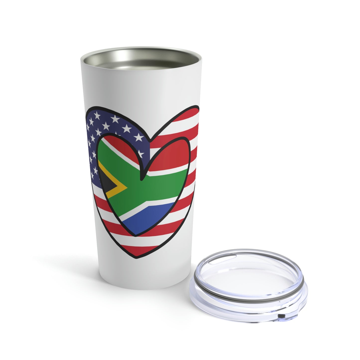 South African American Heart Valentines Day Gift Half Africa USA Flag Tumbler 20oz Beverage Container