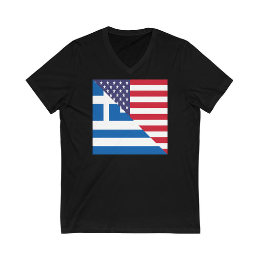 Greek American Flag Half Greece USA V-Neck T-Shirt | Unisex Vee Shirt