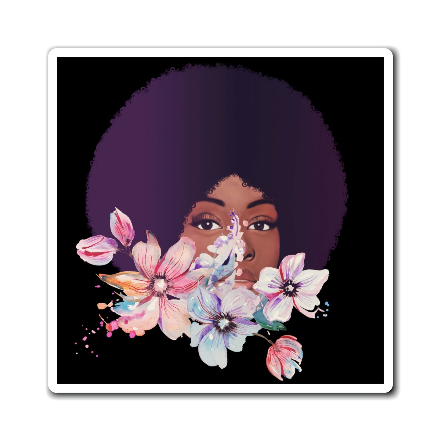 Black Woman Floral Afro Magnet