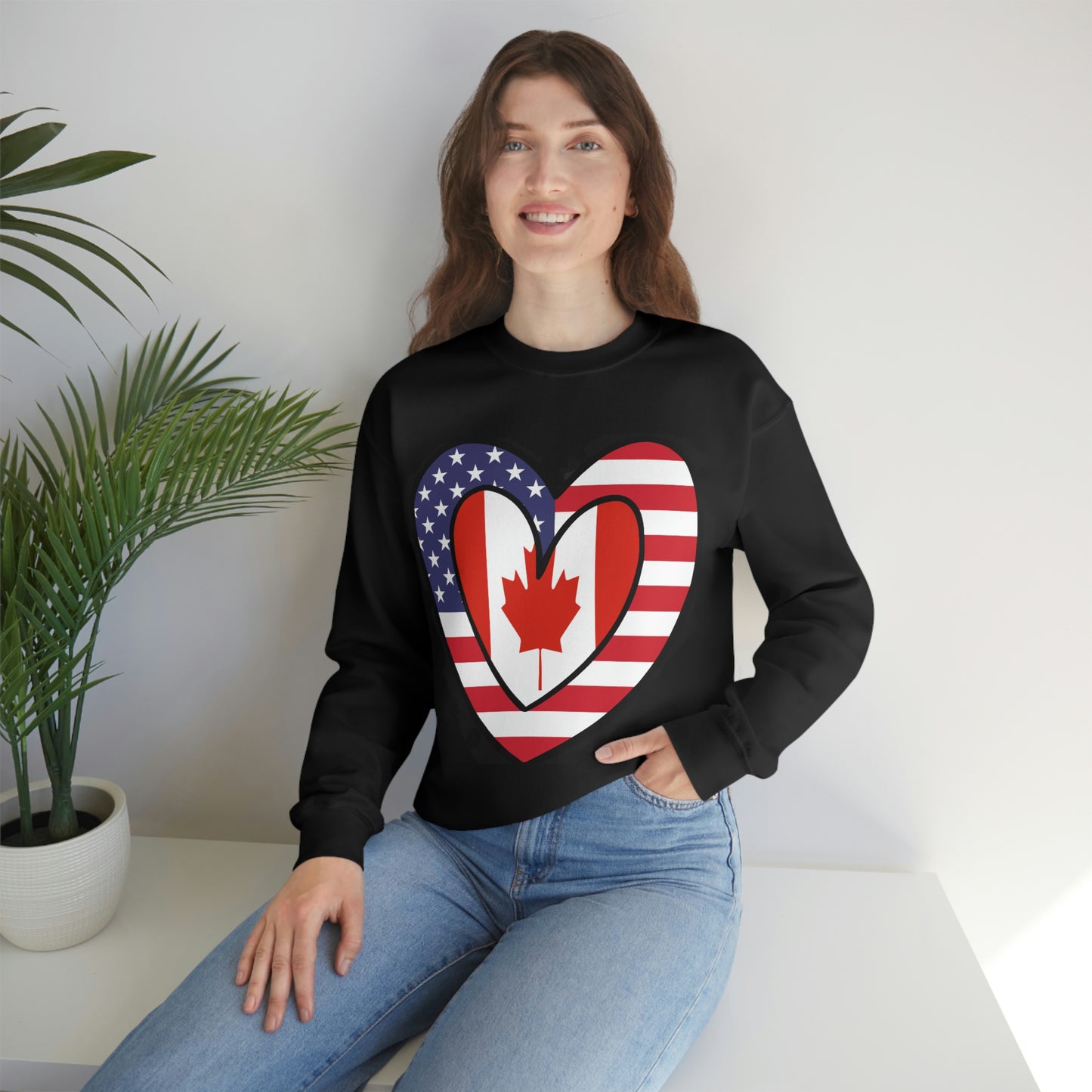 Canadian American Heart Valentines Day Gift Sweatshirt | Unisex Canada USA Flag