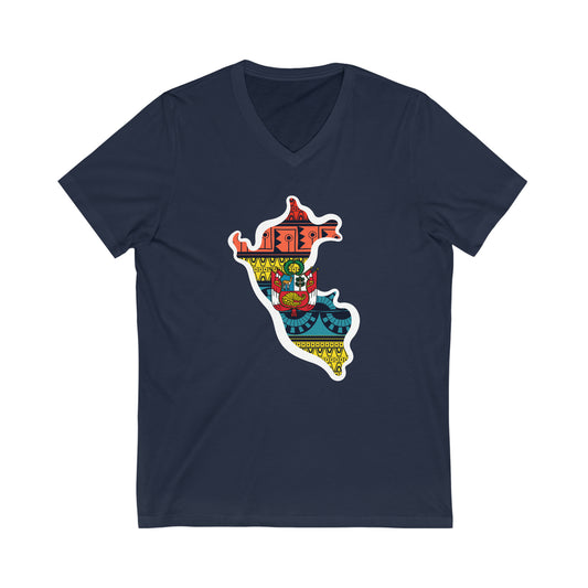 Peru Tribal Coat of Arms Peruvian wht V-Neck T-Shirt | Unisex Vee Shirt