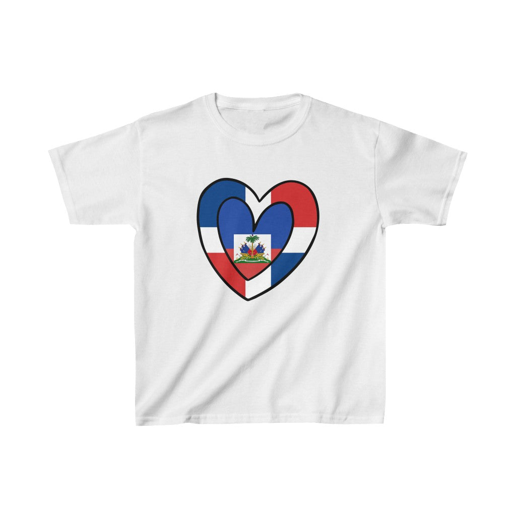 Kids Dominican Haitian Flag Inner Heart DR Republic Haiti  T-Shirt | Unisex Tee Shirt