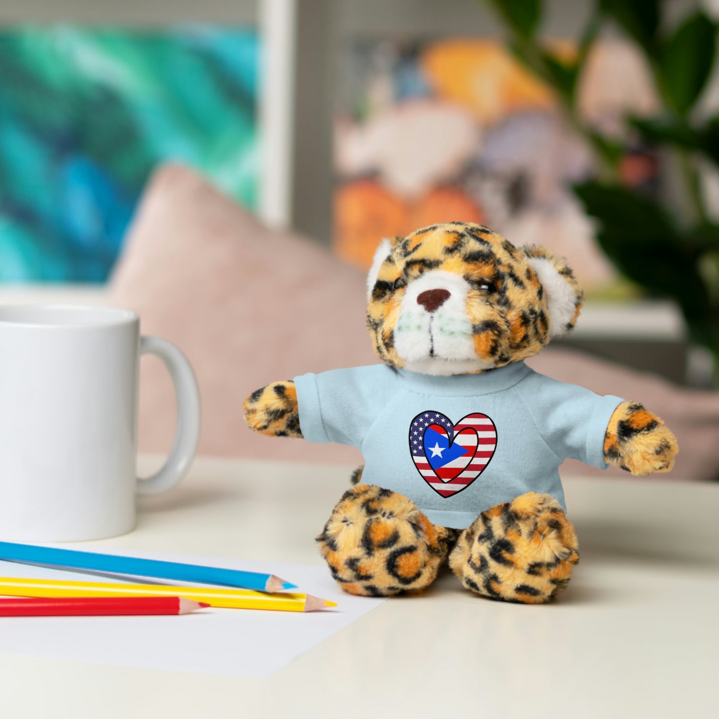 Puerto Rican American Valentines Day Gift Stuffed Animal | PR USA Flag Toy