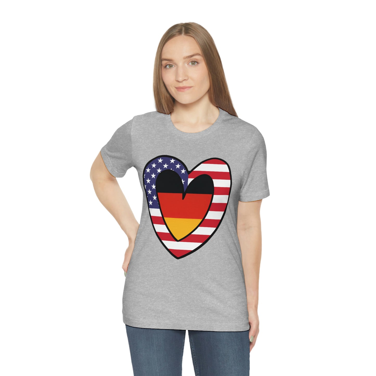 German American Heart Valentines Day Gift Tee Shirt | Half Germany USA Flag T-Shirt