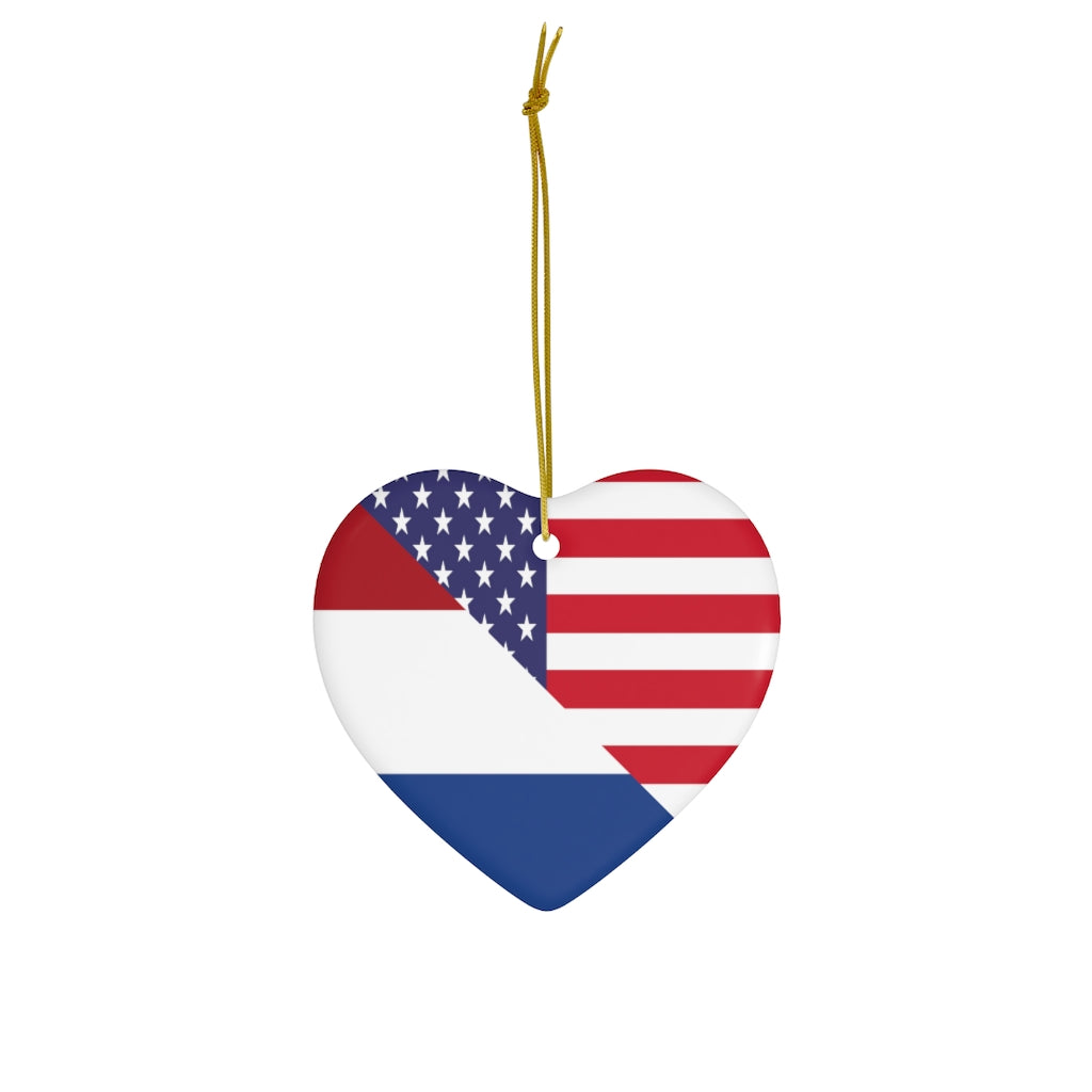 Dutch American Flag Ceramic Ornaments | Netherlands USA Christmas Tree