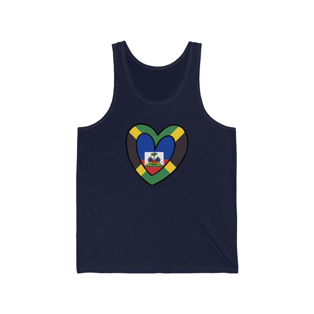 Jamaican Haitian Flag Inner Heart Tank Top | Unisex Jamaica Haiti