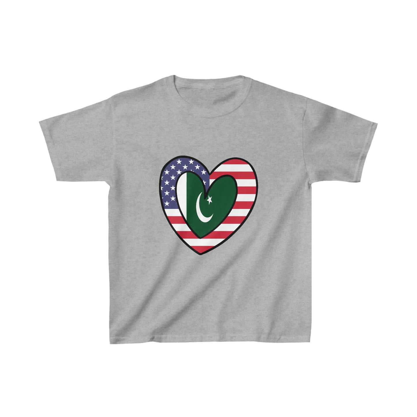 Kids Pakistani American Heart Valentines Day Gift Half Pakistan USA Flag T-Shirt | Unisex Tee Shirt
