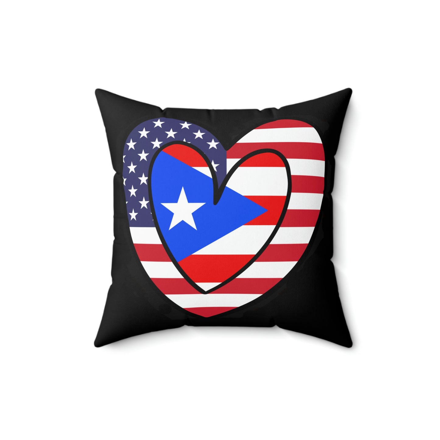 Puerto Rican American Heart Valentines Day Gift Half Boricua PR USA Flag Spun Polyester Square Pillow