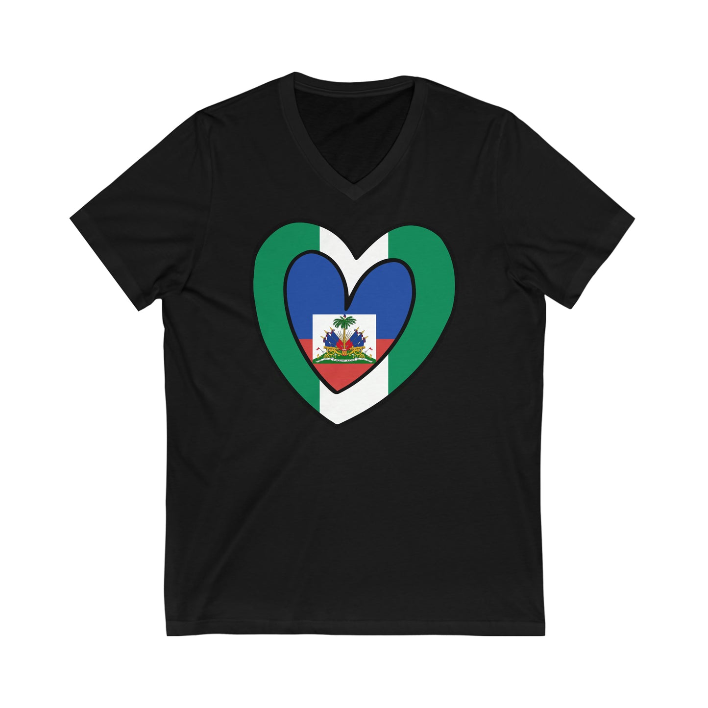 Nigerian Haitian Flag Inner Heart Nigeria Haiti  V-Neck T-Shirt | Unisex Vee Shirt