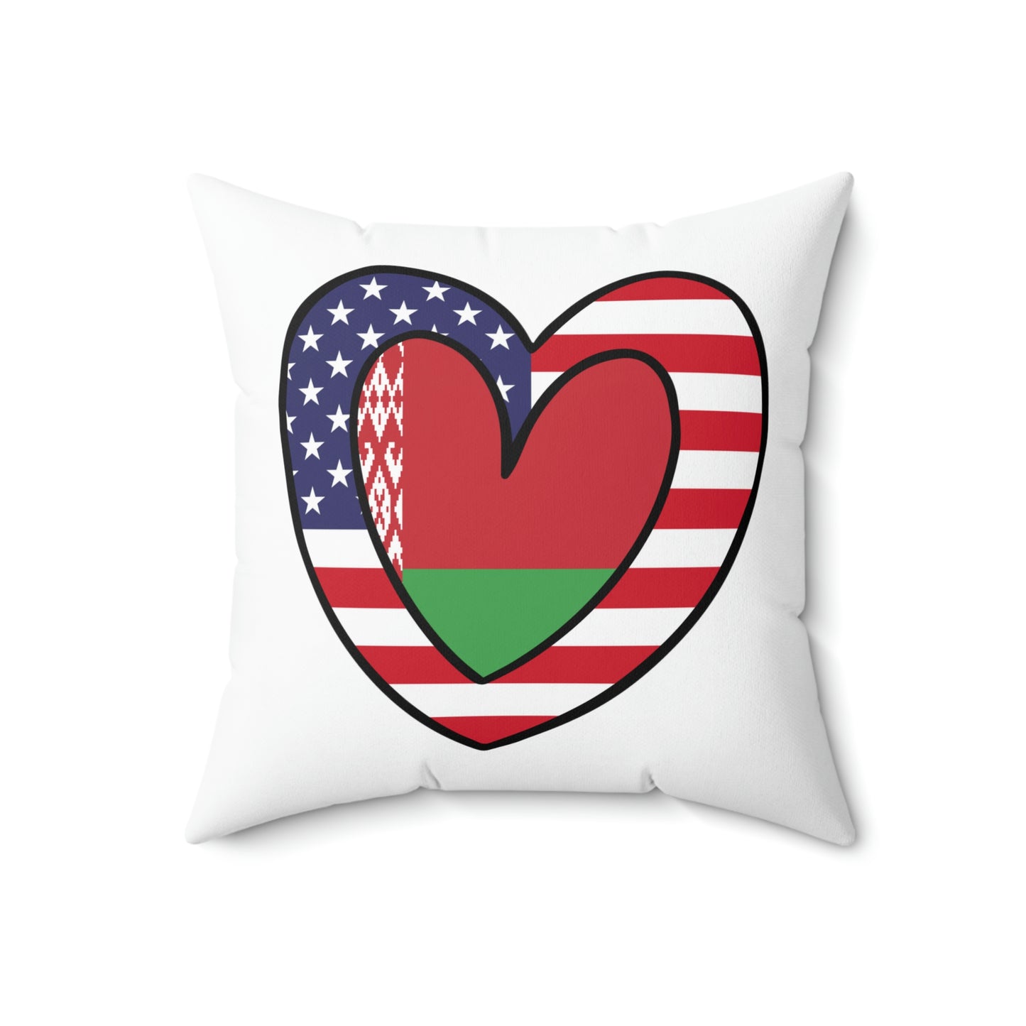 Belarusian American Heart Valentines Day Gift Half Belarus USA Flag Wedding Spun Polyester Square Pillow