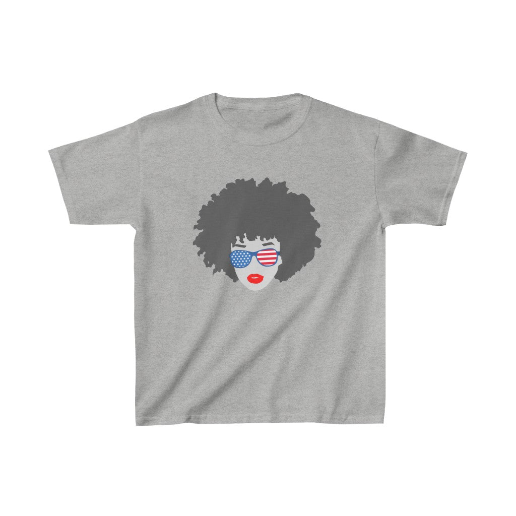 Kids American Woman USA Flag Glasses T-Shirt | Unisex Tee Shirt