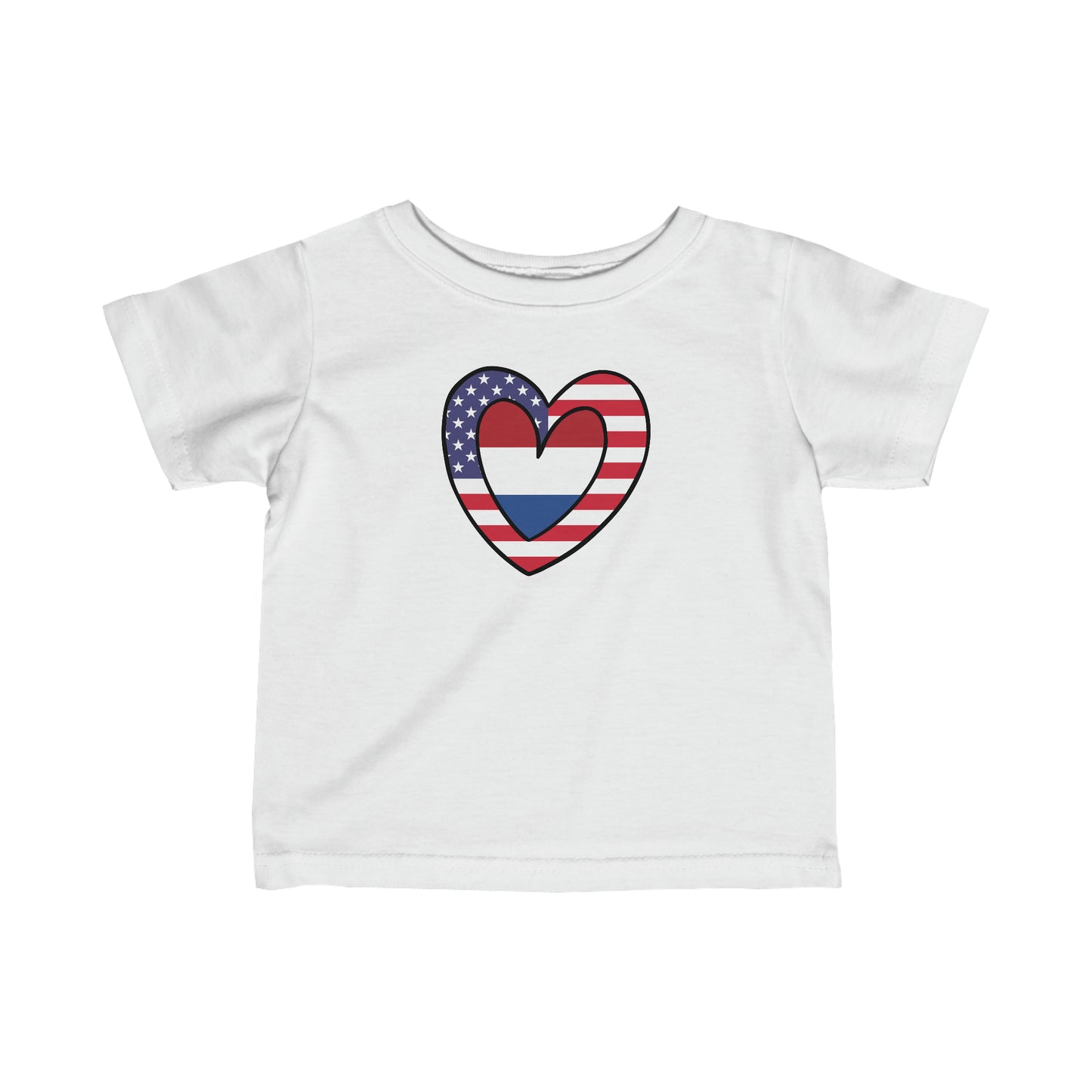 Infant Dutch American Heart Valentines Day Gift Half Netherlands USA Flag Toddler Tee Shirt