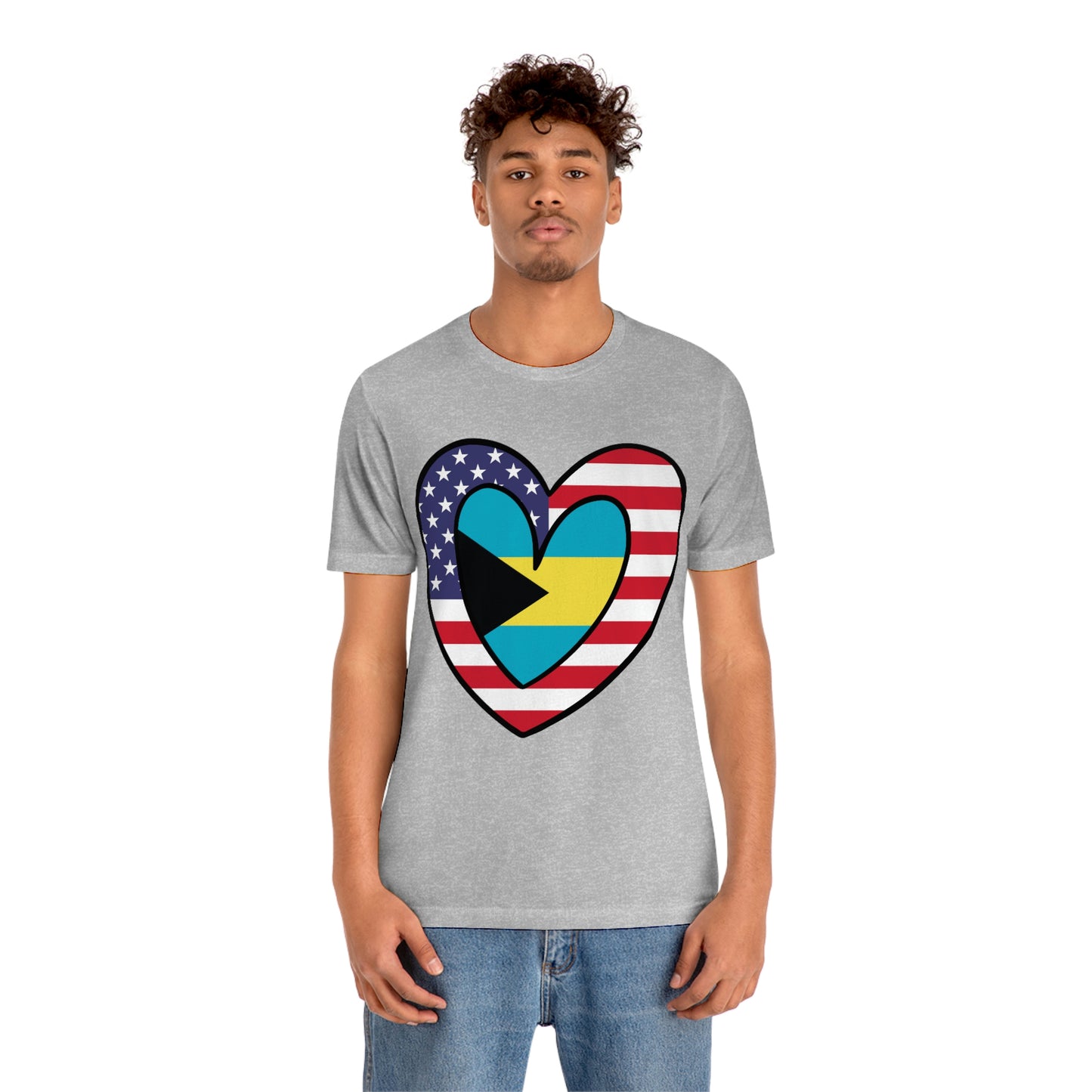 Bahamian American Heart Valentines Day Gift Tee Shirt | Half Bahamas USA Flag T-Shirt